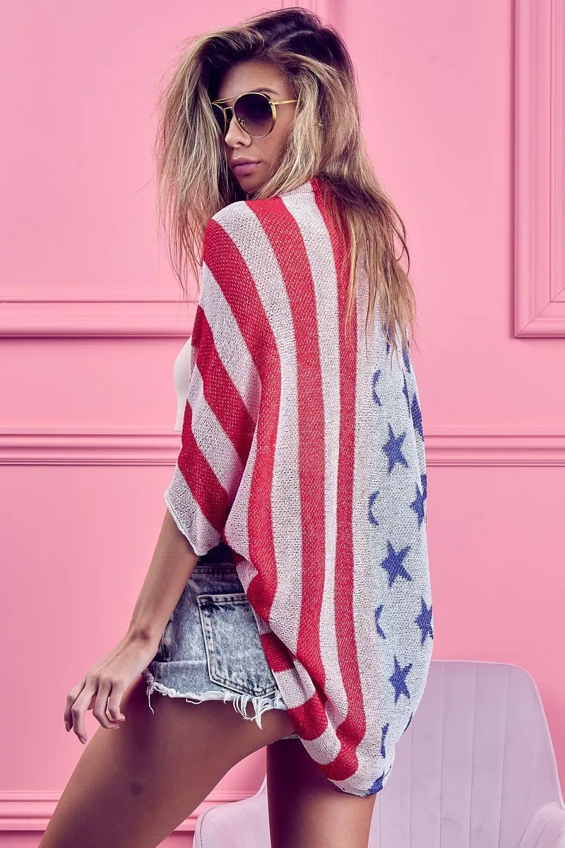 BiBi American Flag Theme Cocoon Knit Cardigan - Image 19