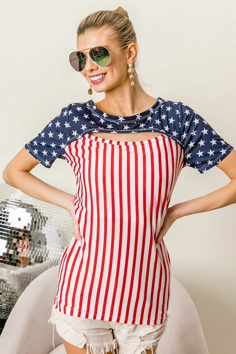 BiBi American Flag Theme Front Cut Out Top - Image 4