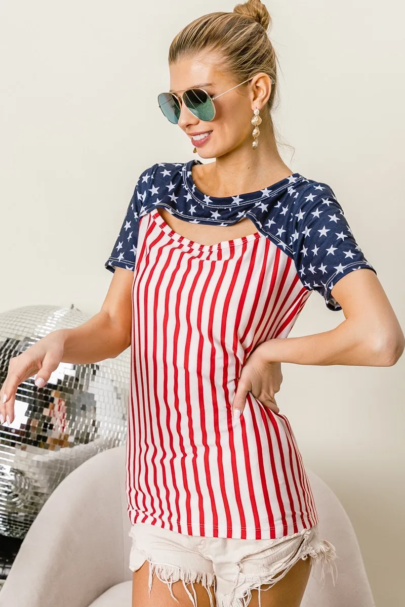 BiBi American Flag Theme Front Cut Out Top - Image 6