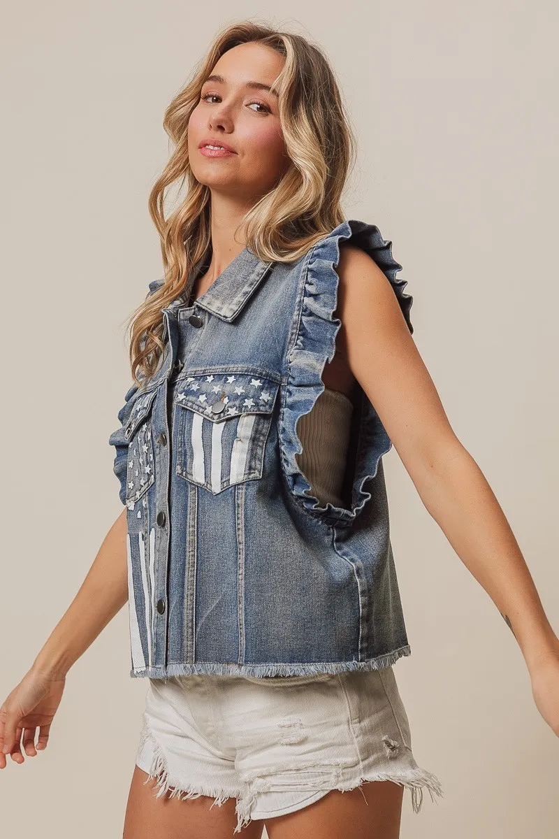 BiBi American Flag Washed Denim Jacket - Image 6