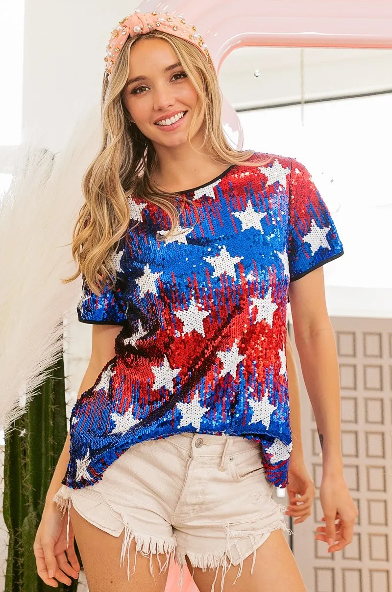 BiBi American Theme Star Pattern Sequin Top - Image 12