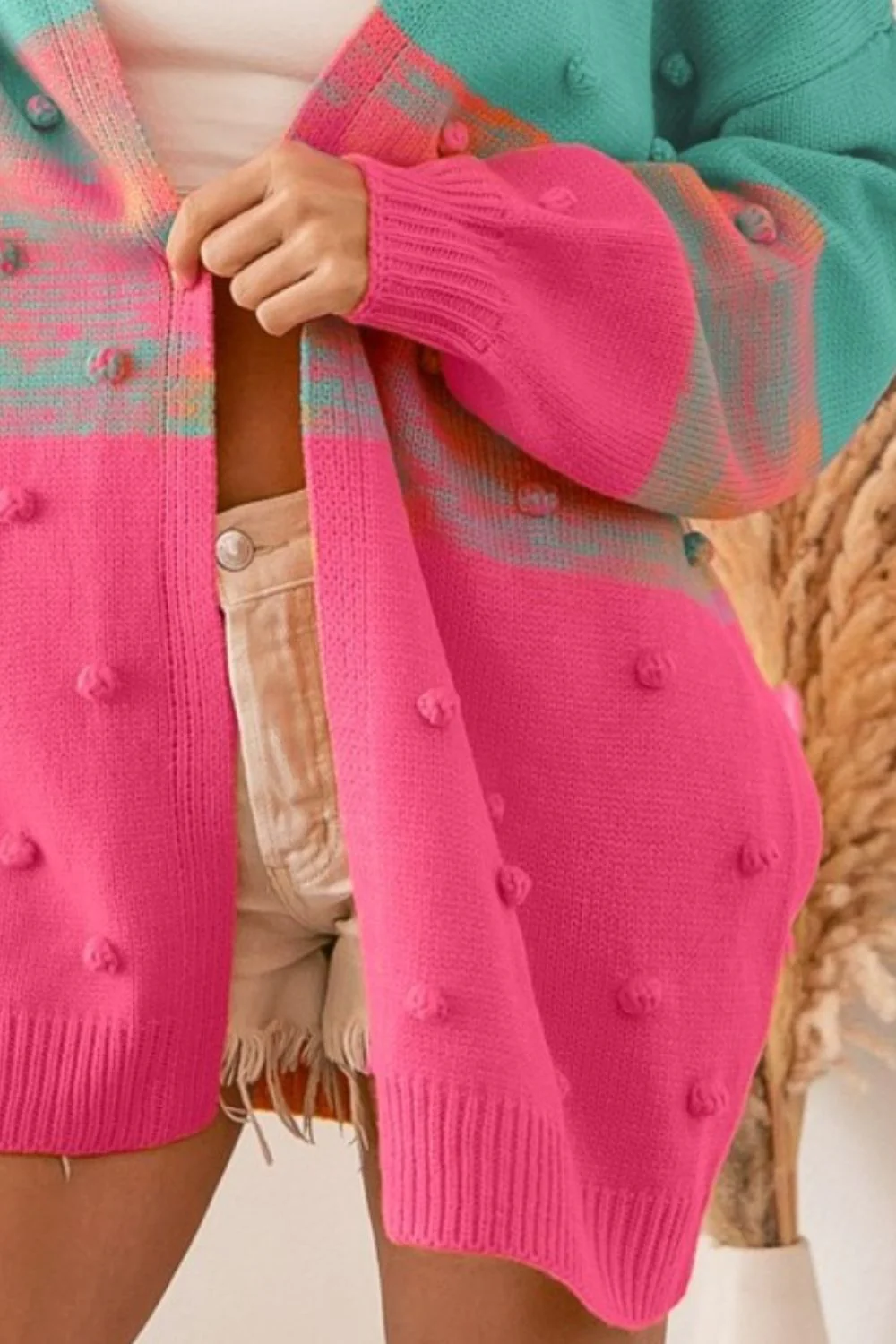 BiBi Color Block Ponpon Sweater Cardigan - Image 3