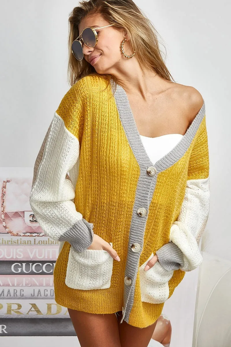 BiBi Color Block Sweater Cardigan with Button Closure - Image 3