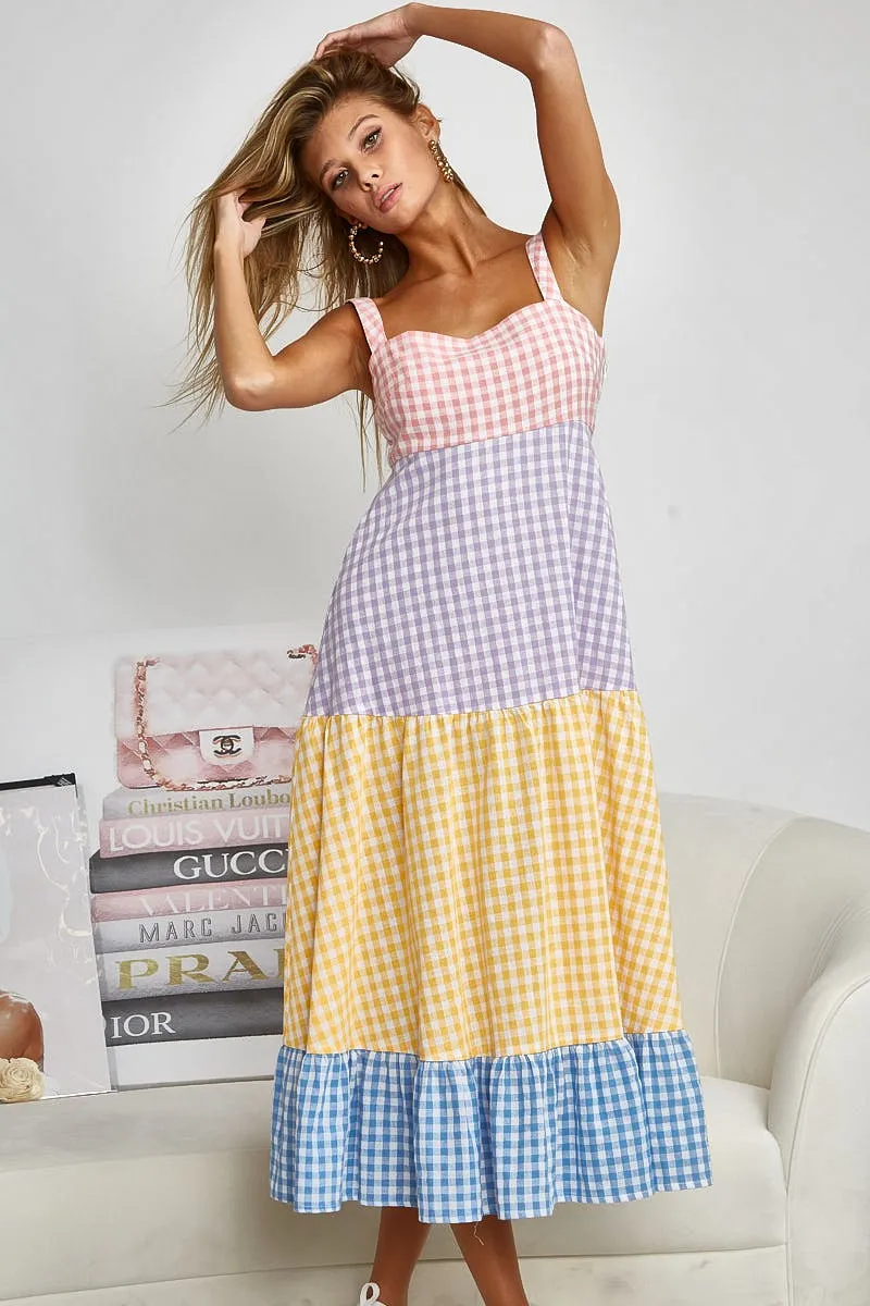 BiBi Color Block Tiered Gingham Dress - Image 4