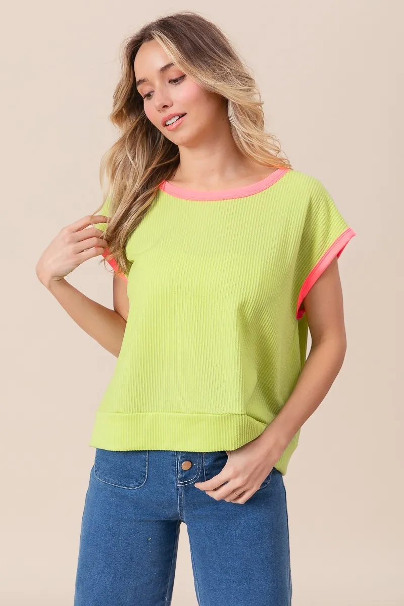 BiBi Cord Rib Knit Contrast Banded Top - Image 15