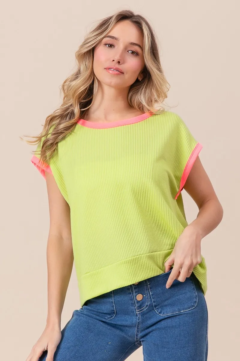 BiBi Cord Rib Knit Contrast Banded Top - Image 16