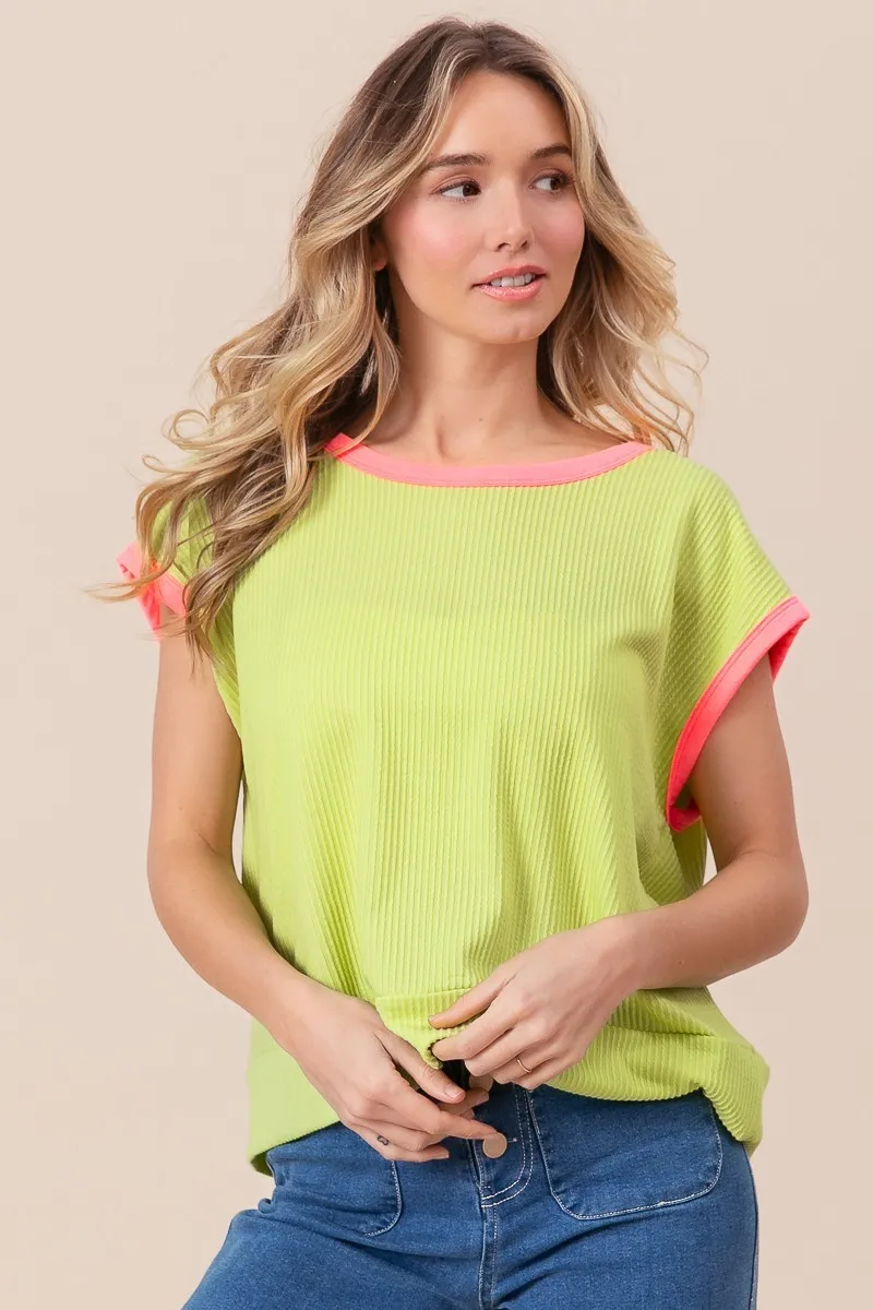BiBi Cord Rib Knit Contrast Banded Top - Image 17