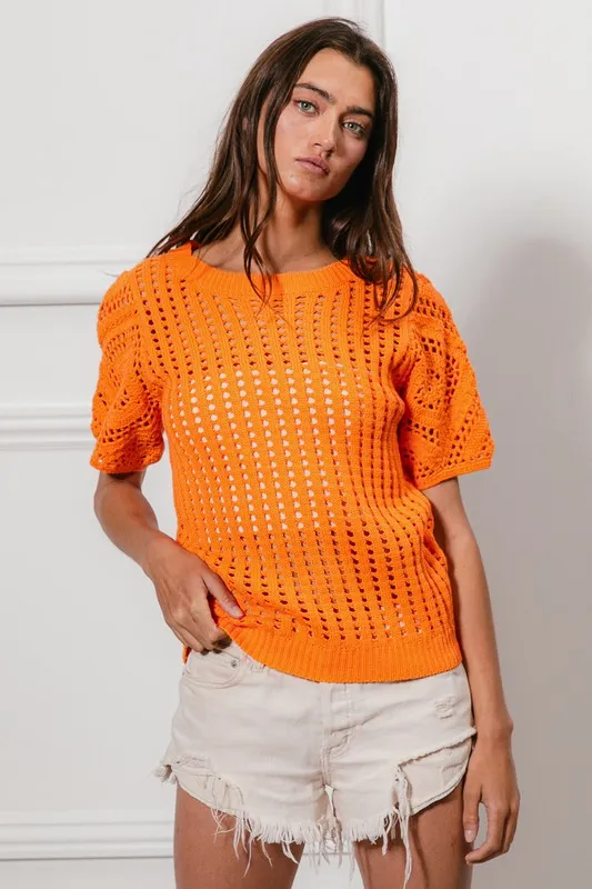 BiBi Crochet Knit Cover Up With Puff Sleeves - Image 2