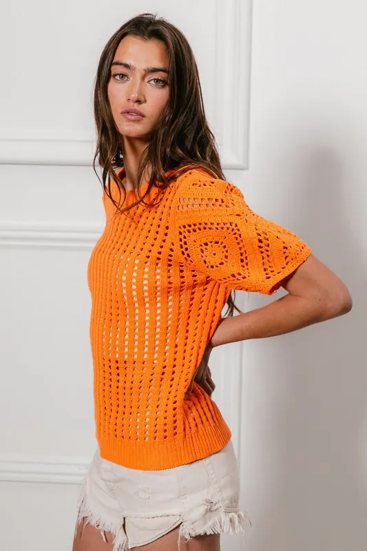 BiBi Crochet Knit Cover Up With Puff Sleeves - Image 3