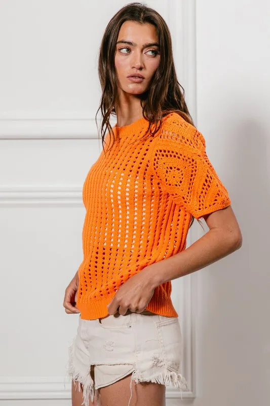 BiBi Crochet Knit Cover Up With Puff Sleeves - Image 4