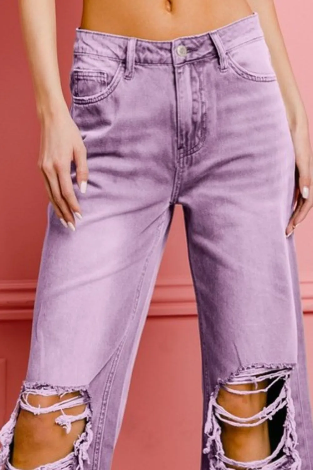 BiBi Distressed Vintage Washed Wide Leg Pants - Image 2