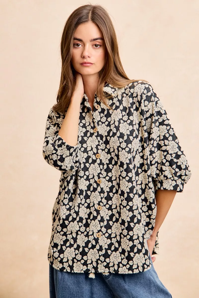 BiBi Floral Jacquard Short Dolman Sleeves Shirt - Image 12