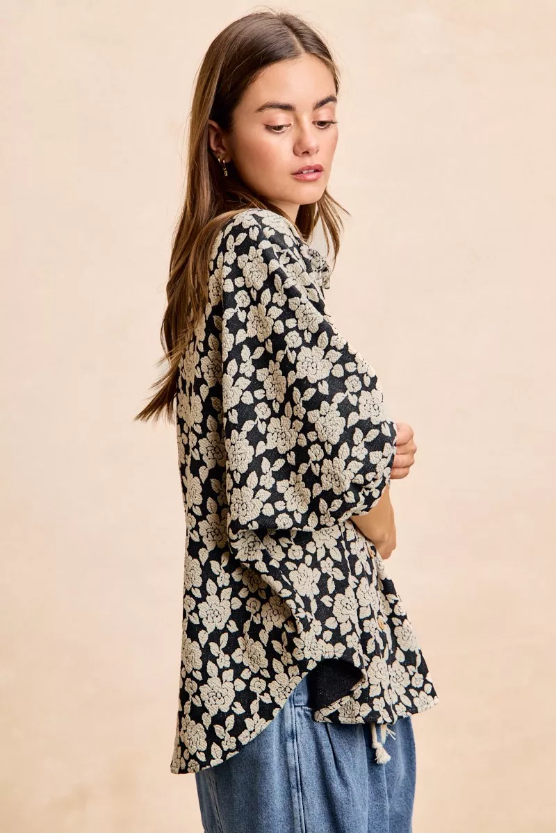 BiBi Floral Jacquard Short Dolman Sleeves Shirt - Image 15