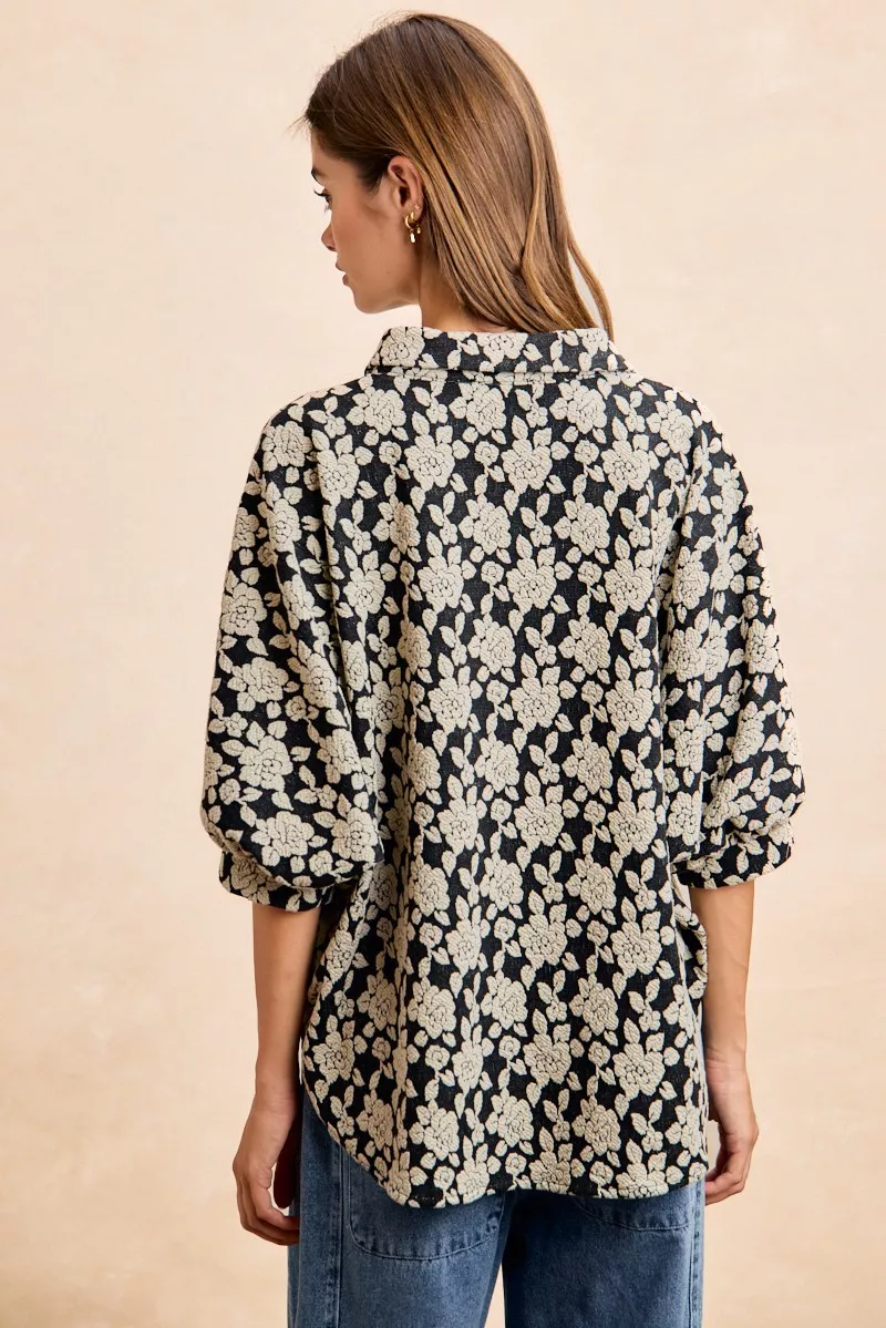 BiBi Floral Jacquard Short Dolman Sleeves Shirt - Image 16
