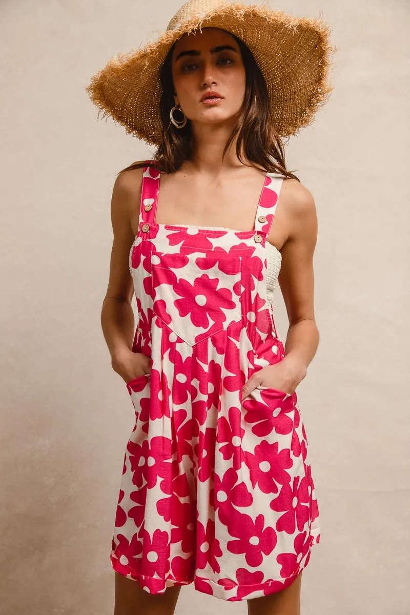 BiBi Floral Prints Tuck Detail Short Overall With Pockets - Image 3