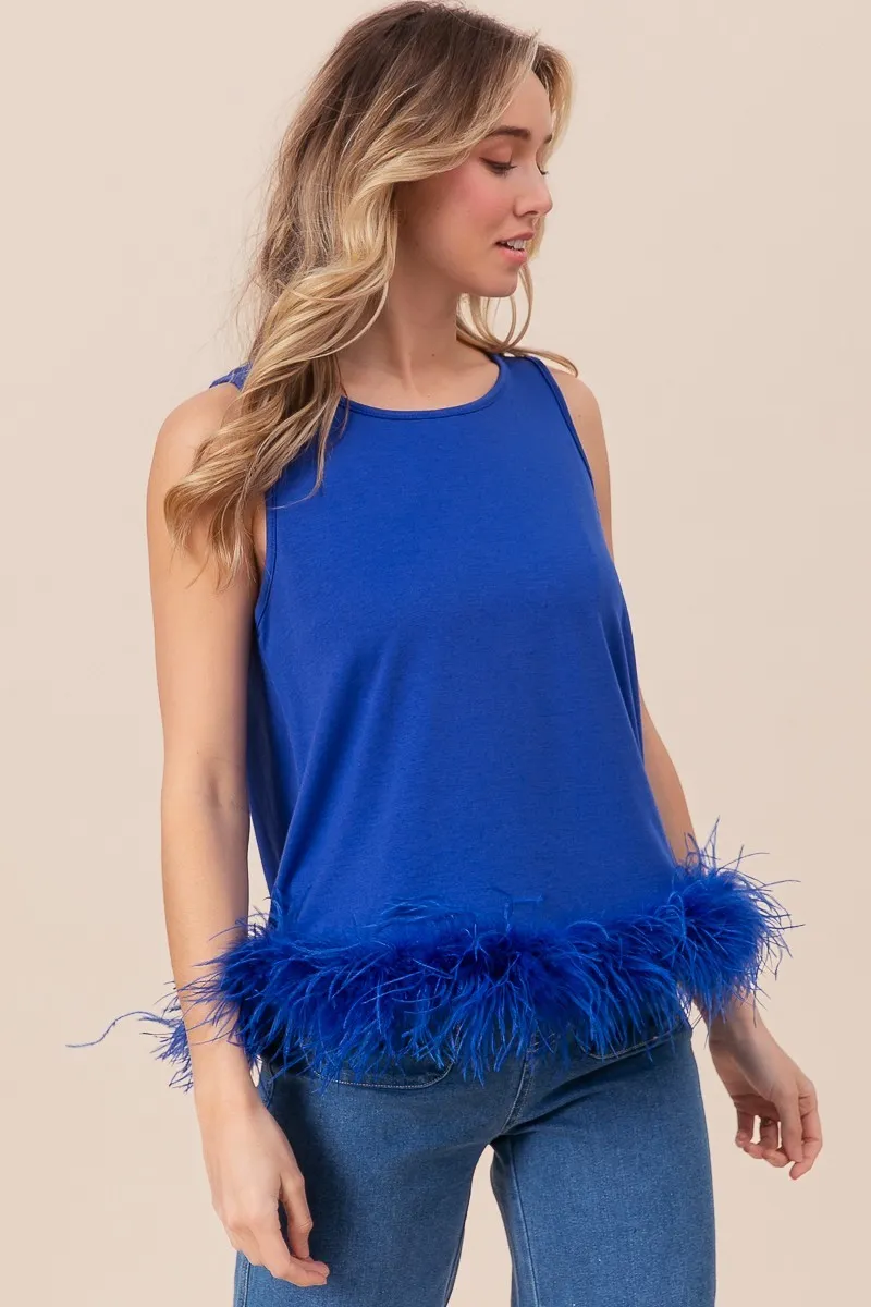 BiBi French Terry Faux Feather Bottom Back Tied Top - Image 3