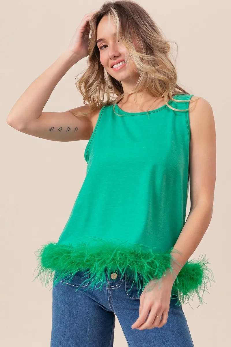 BiBi French Terry Faux Feather Bottom Back Tied Top - Image 5