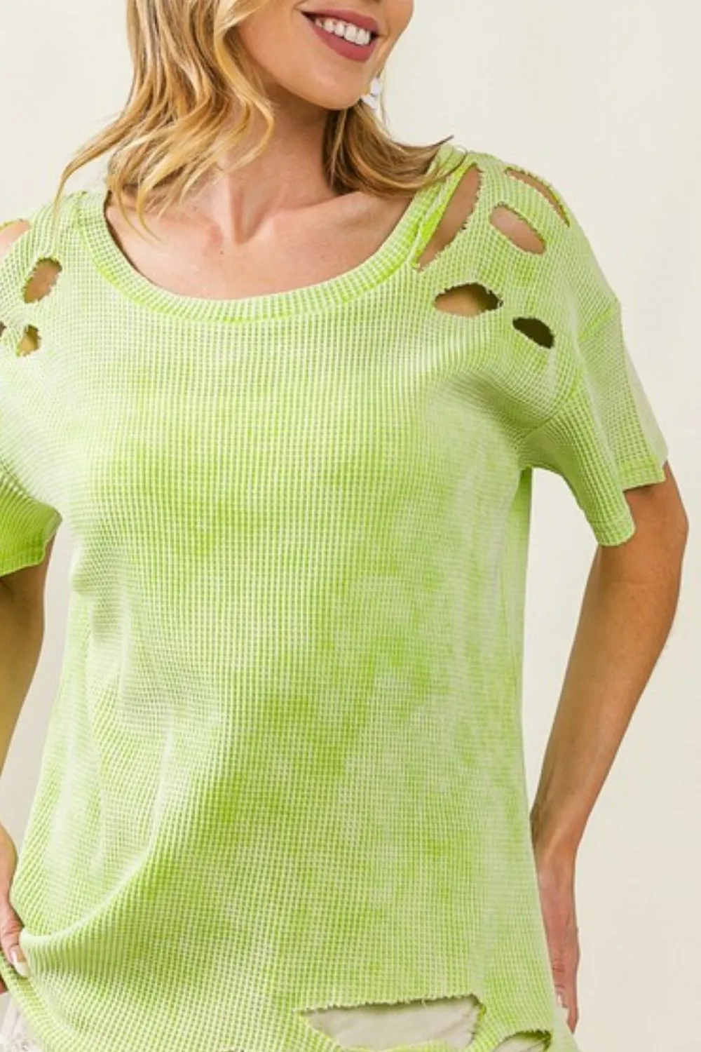 BiBi Laser Cut Mineral Washed Loose Fit Thermal Top - Image 2