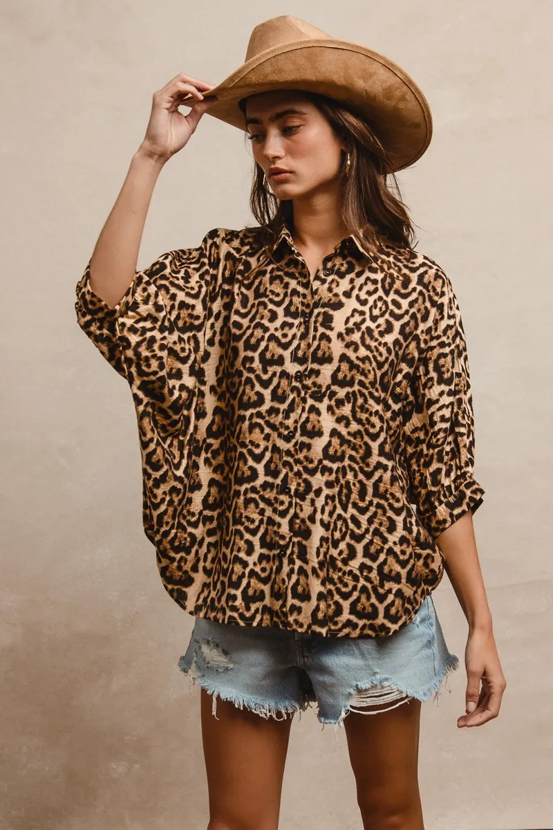 BiBi Leopard Prints Overseized Short Sleeves Top - Image 6