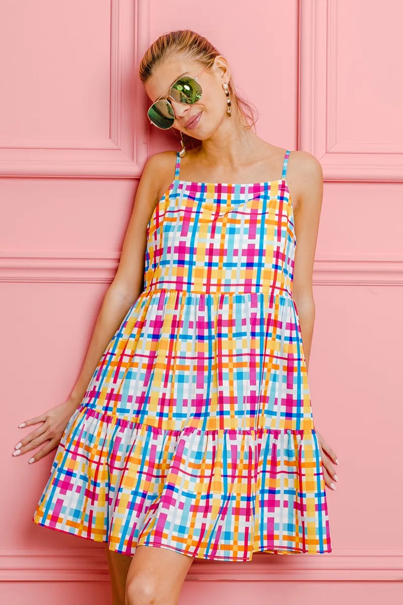 BiBi Multi Colors Plaid Sleeveless Sun Dress - Image 3