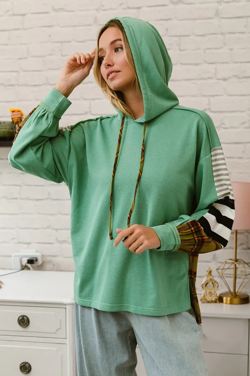 BiBi Plaid With Stripes Mix Match French Terry Hoodie - Image 2