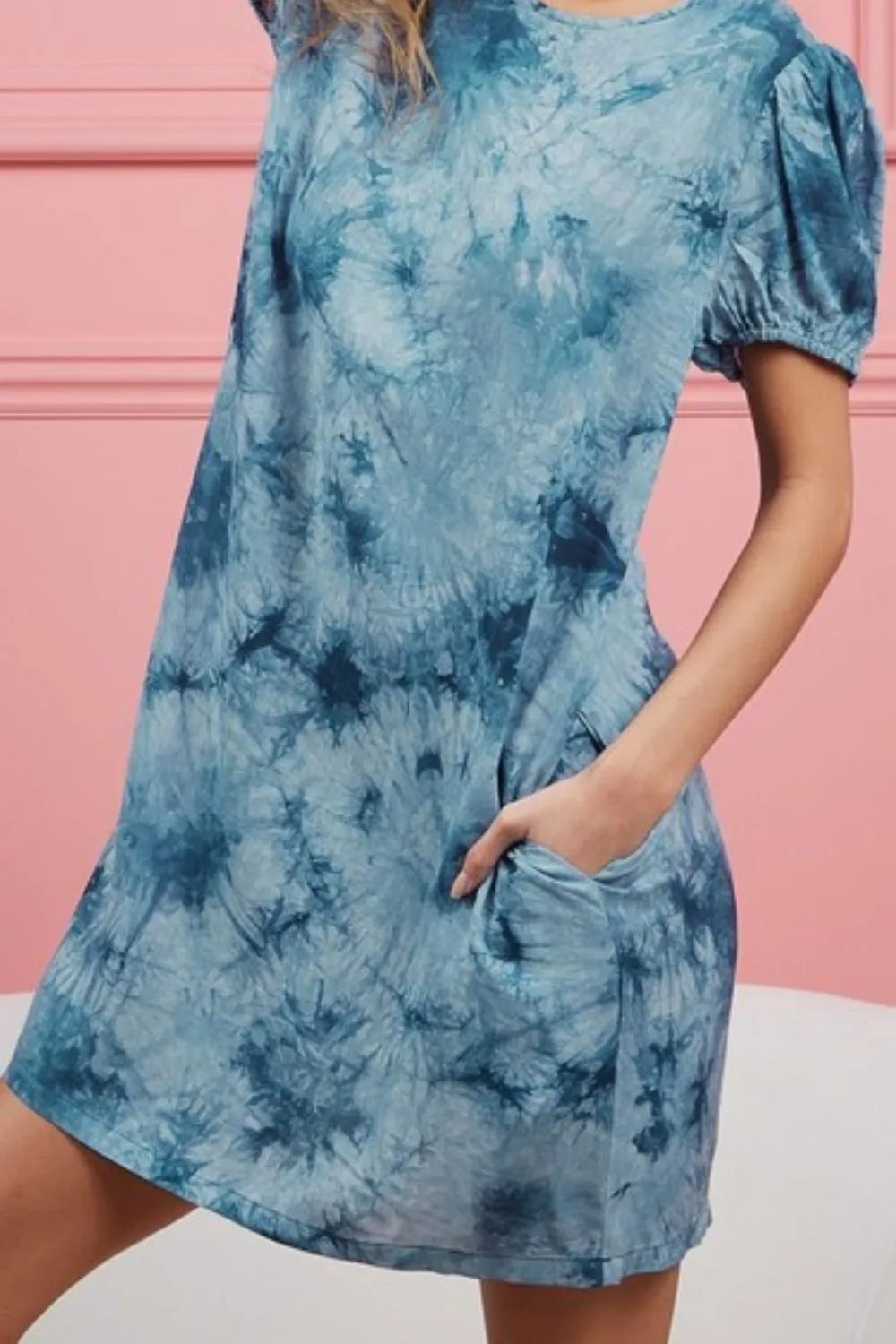 BiBi Puff Sleeve With Side Pockets Tie Dye Dress - Image 3