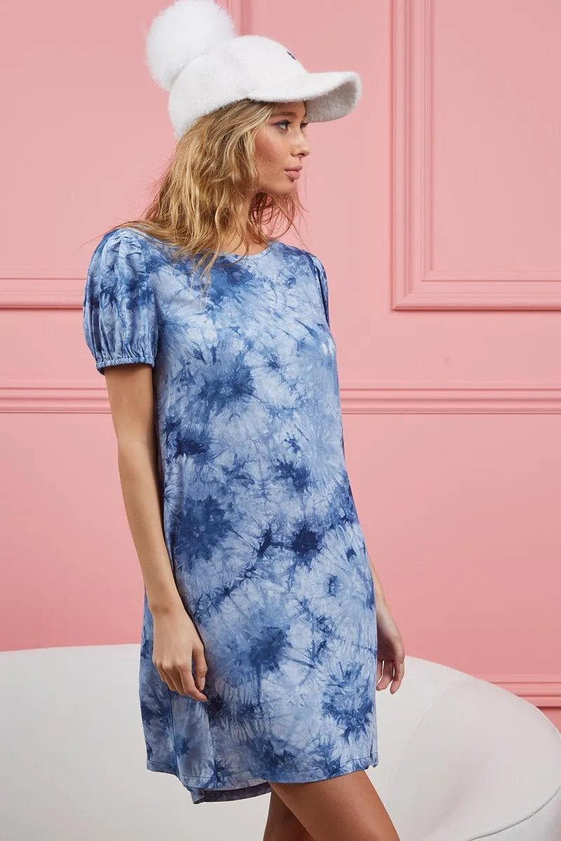 BiBi Puff Sleeve With Side Pockets Tie Dye Dress - Image 9