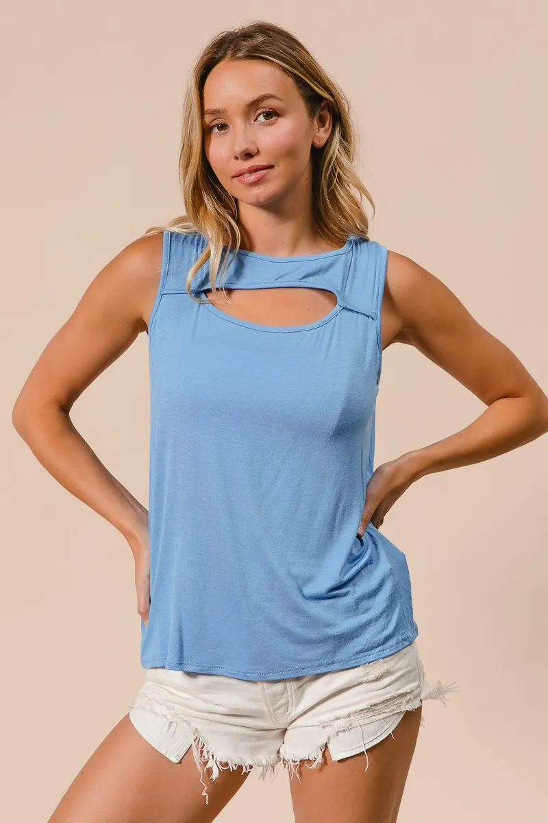 BiBi Rayon Span Knit With Cut Out Front Sleeveless Top - Image 2