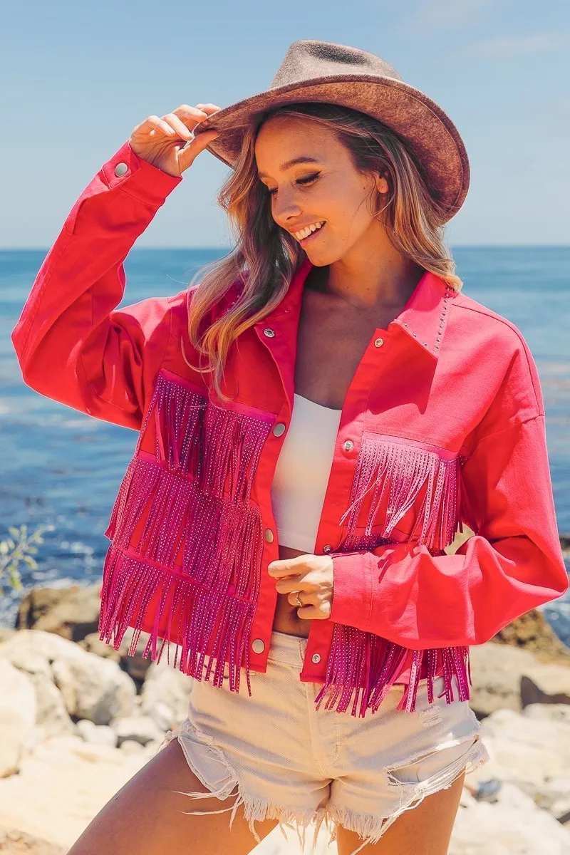 BiBi Rhinestone Fringe with Studed Collar Jacket - Image 7