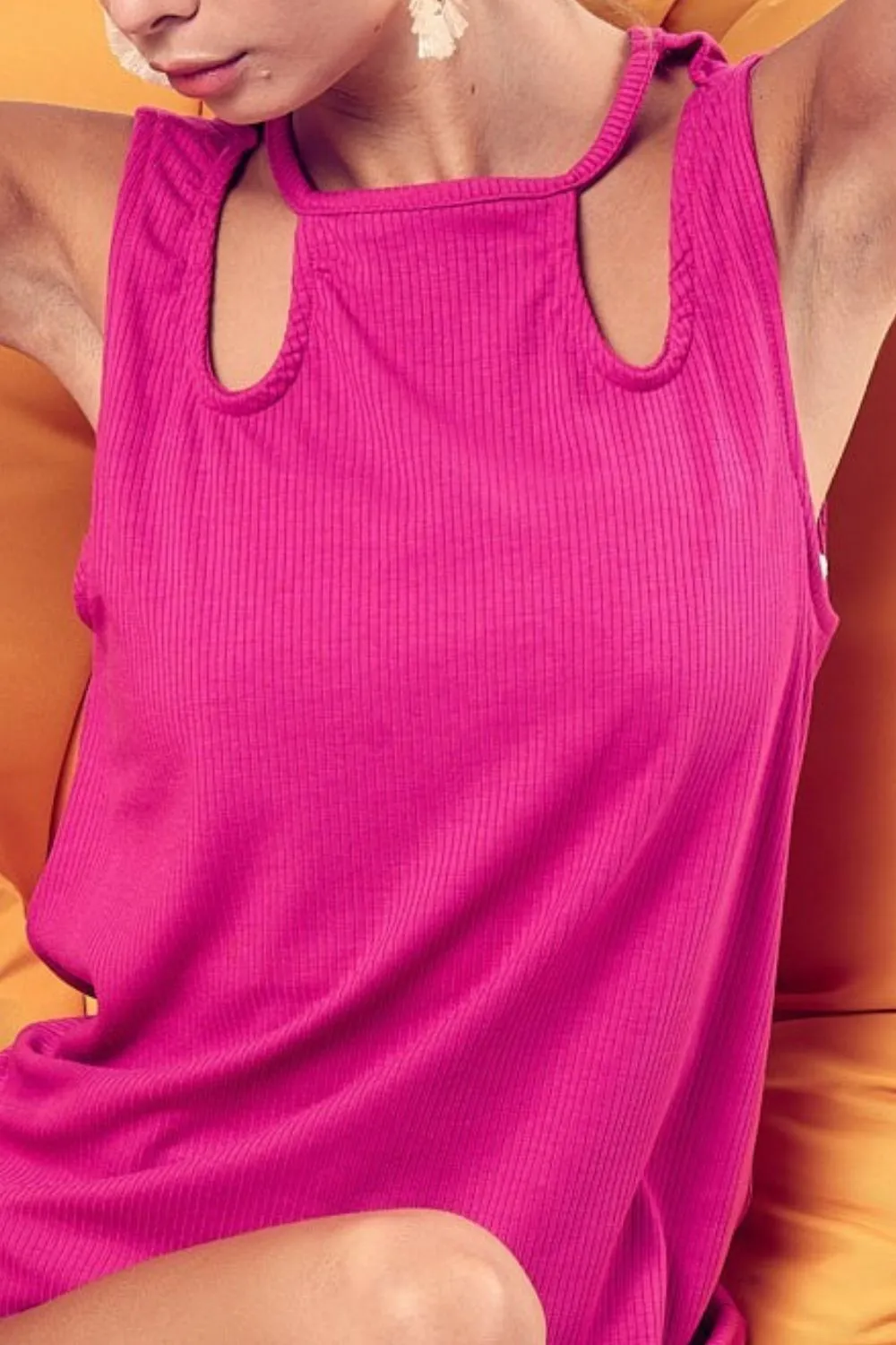 BiBi Rib Knit Shoulder Cut Out Detaied Top - Image 3
