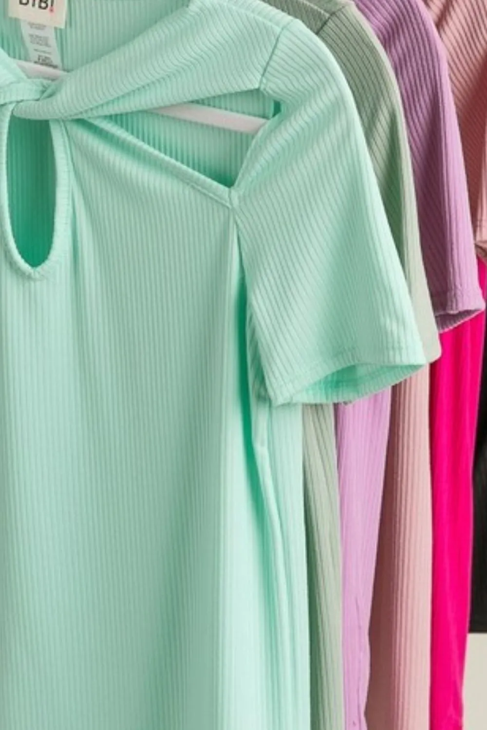 BiBi Rib Knit with Cut Out and Front Twist Detailed Top - Image 2