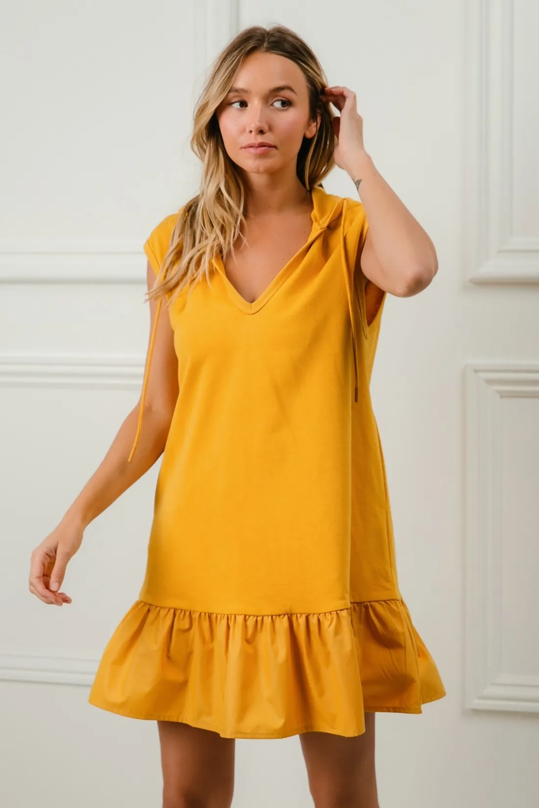BiBi Ruffled French Terry Hooded Dress - Image 4