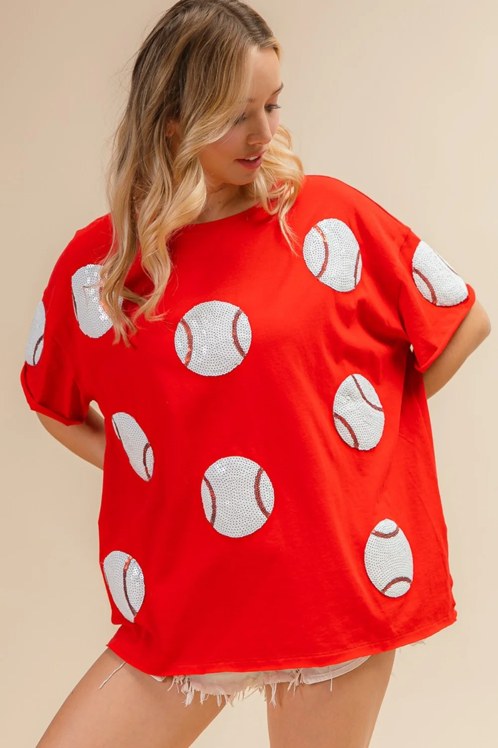 BiBi Sequin Baseball Drop Shoulder Short Sleeve T-Shirt - Image 5