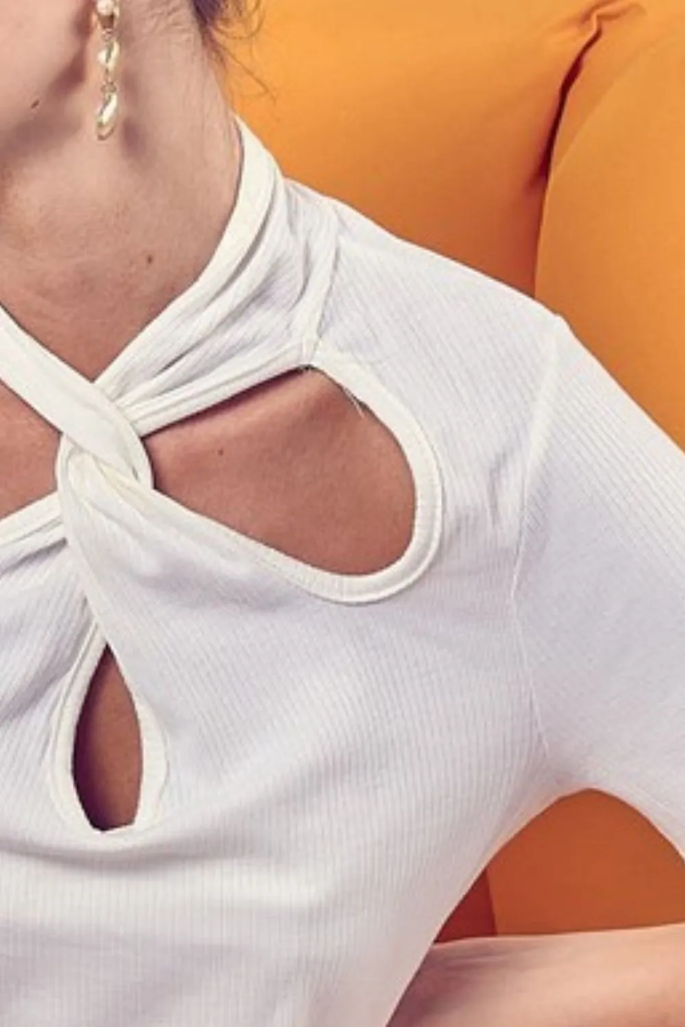BiBi Soft Rib Knit with Twist Neck Detailed Top - Image 3