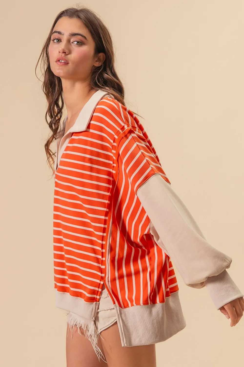 BiBi Stripe Knit Loose Fit Top With Cut Edge Detail - Image 10