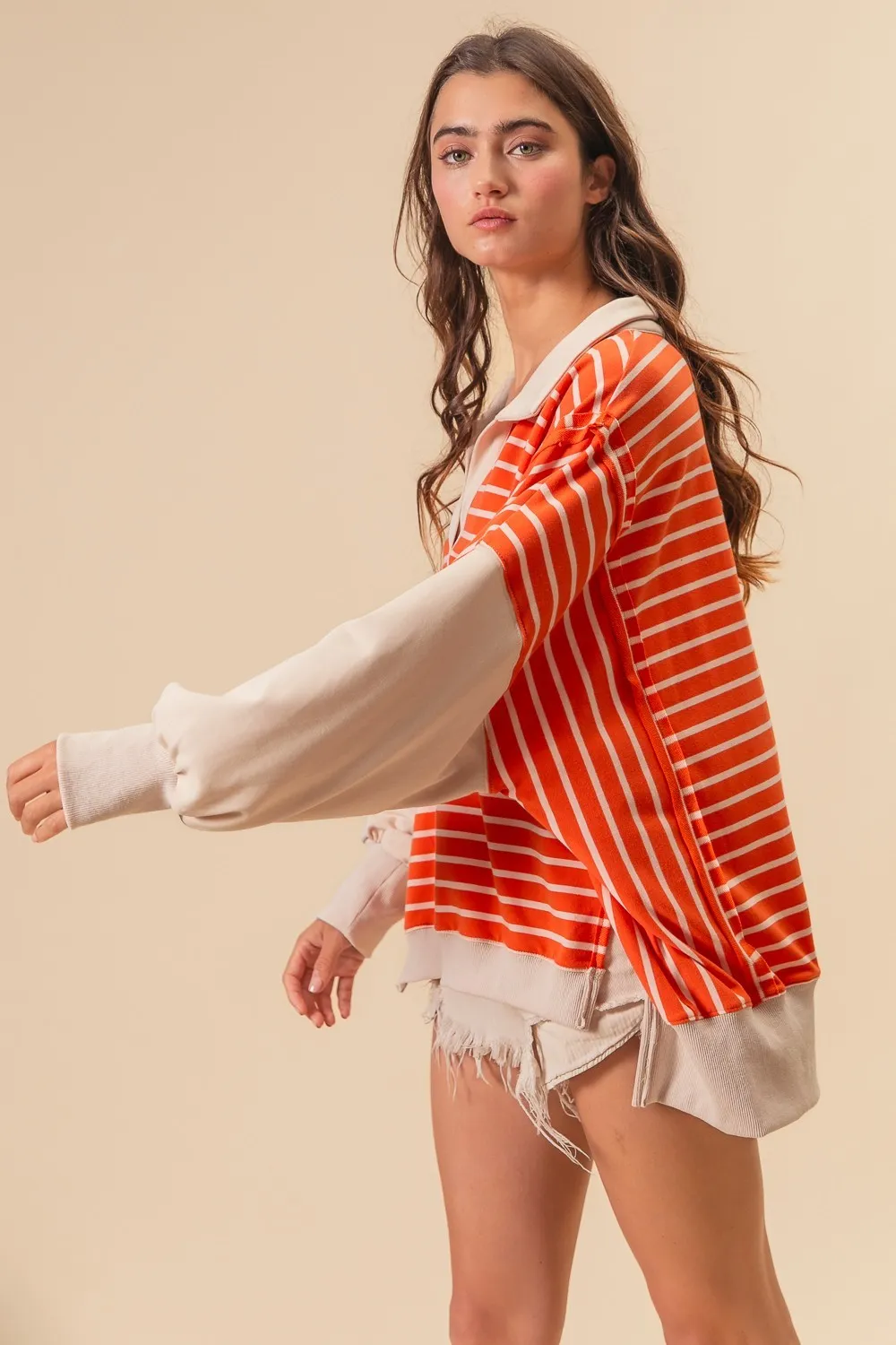 BiBi Stripe Knit Loose Fit Top With Cut Edge Detail - Image 11