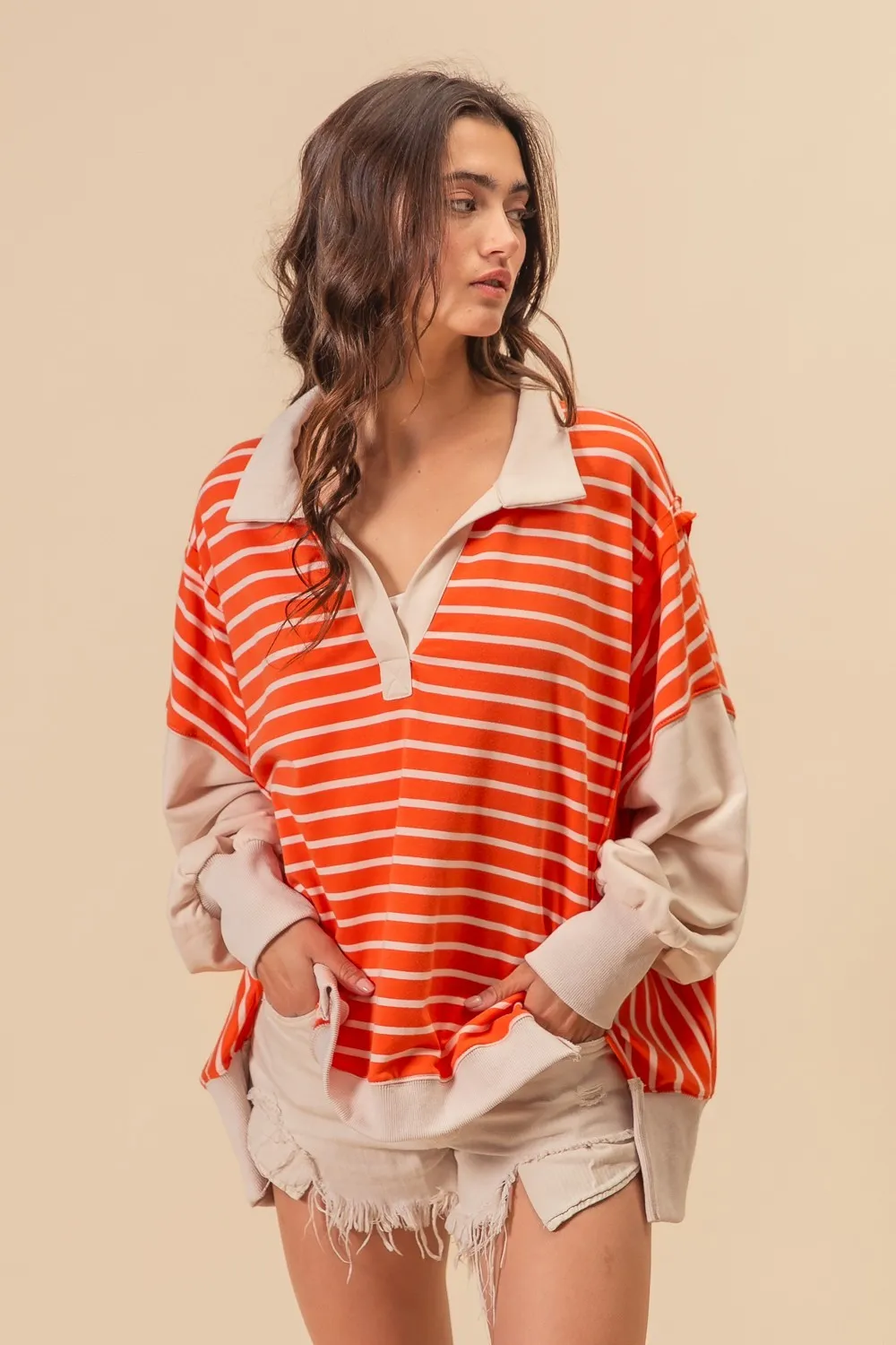 BiBi Stripe Knit Loose Fit Top With Cut Edge Detail - Image 12