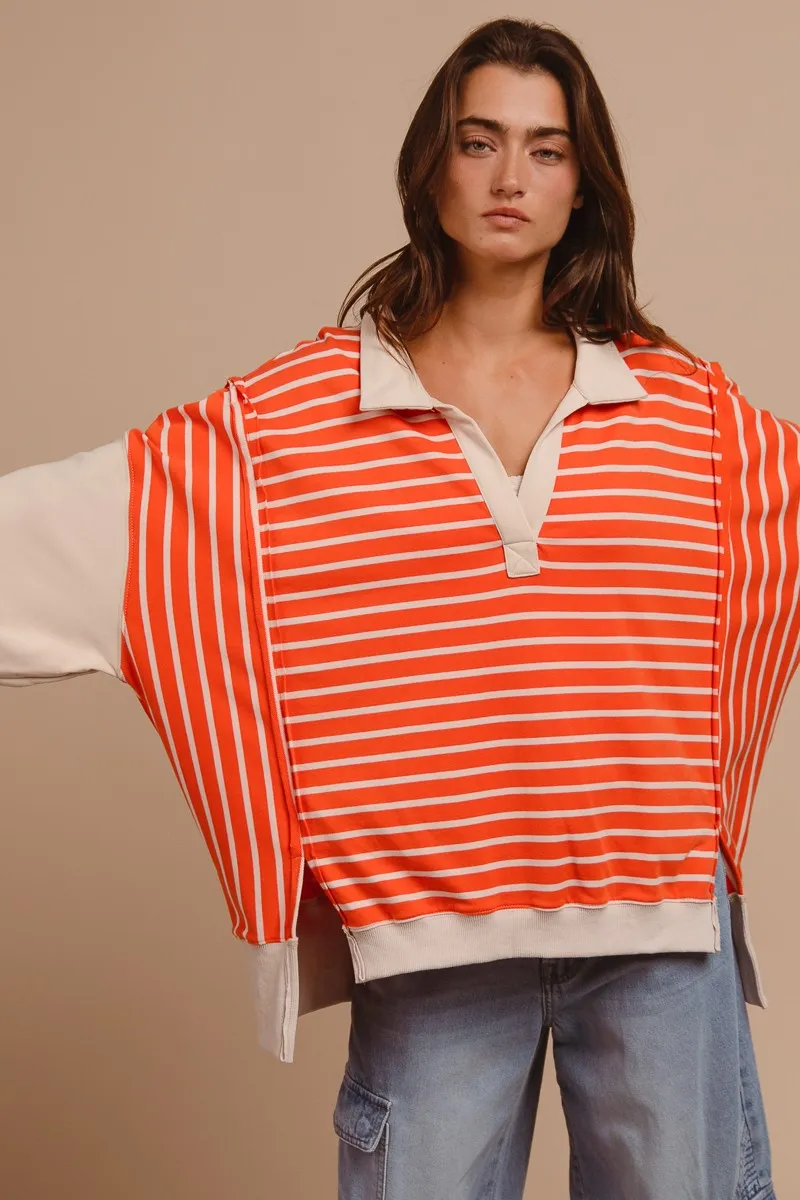 BiBi Stripe Knit Loose Fit Top With Cut Edge Detail - Image 13