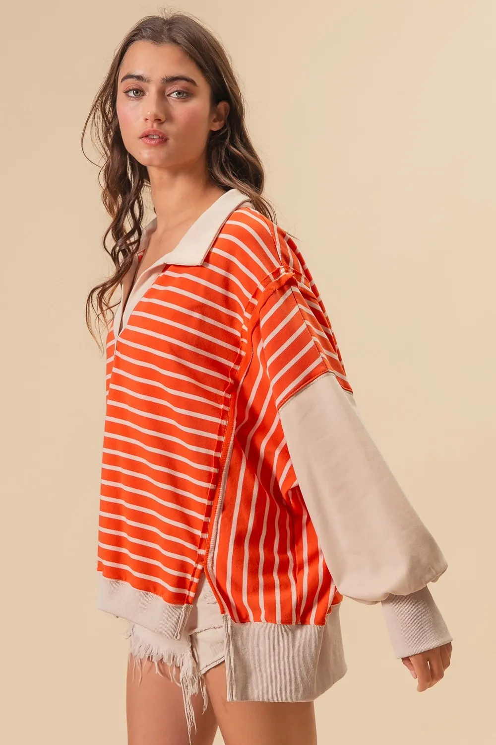 BiBi Stripe Knit Loose Fit Top With Cut Edge Detail - Image 14