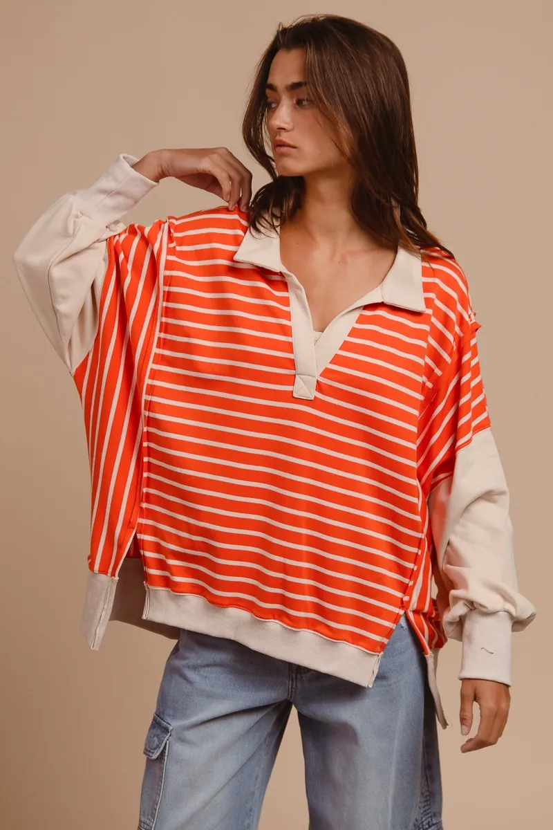 BiBi Stripe Knit Loose Fit Top With Cut Edge Detail - Image 15
