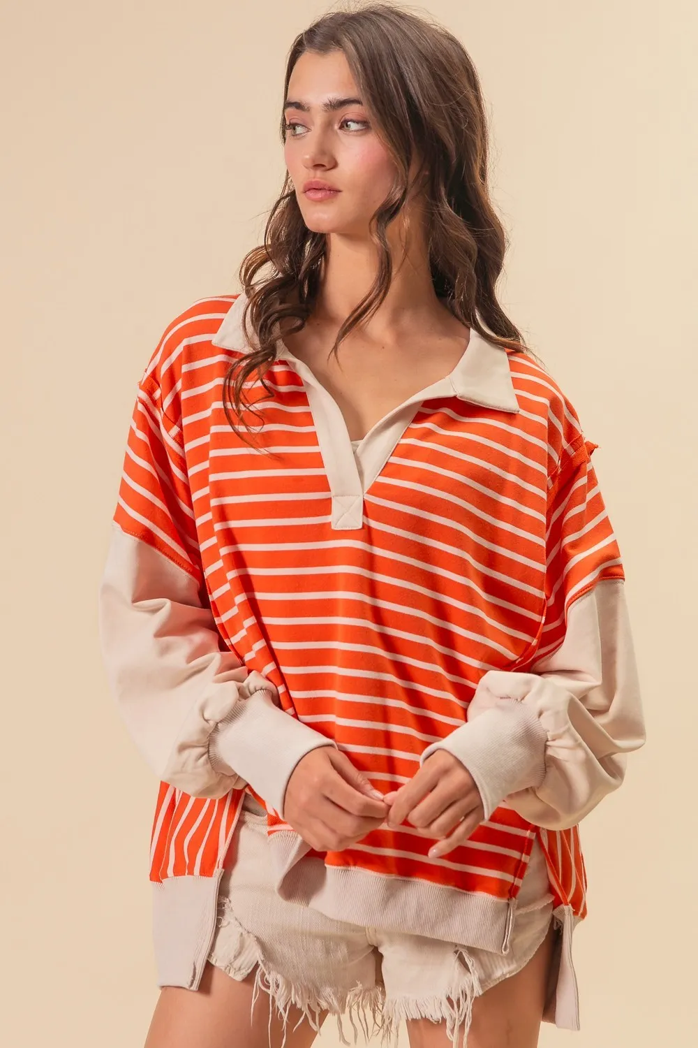 BiBi Stripe Knit Loose Fit Top With Cut Edge Detail - Image 16