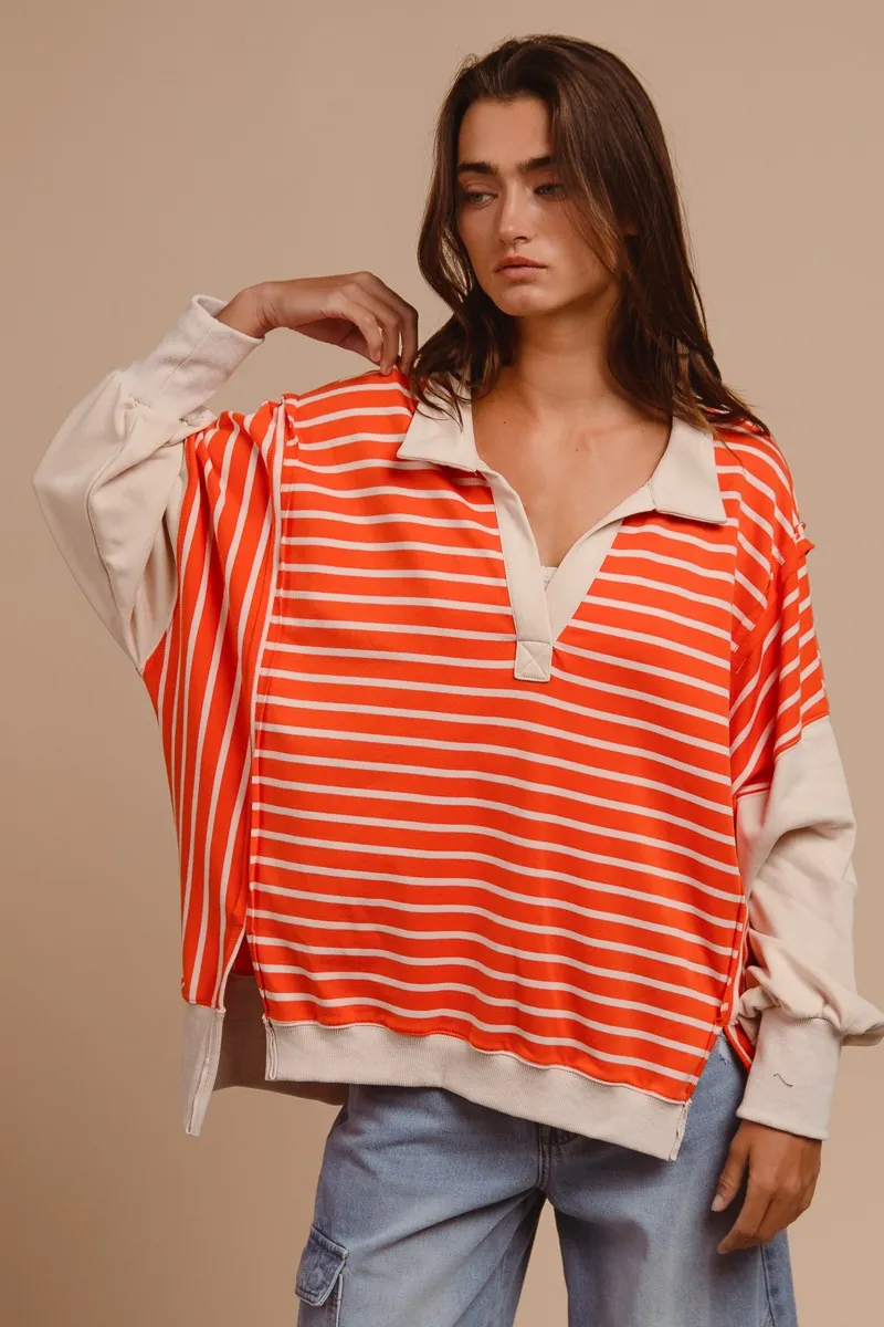 BiBi Stripe Knit Loose Fit Top With Cut Edge Detail - Image 17
