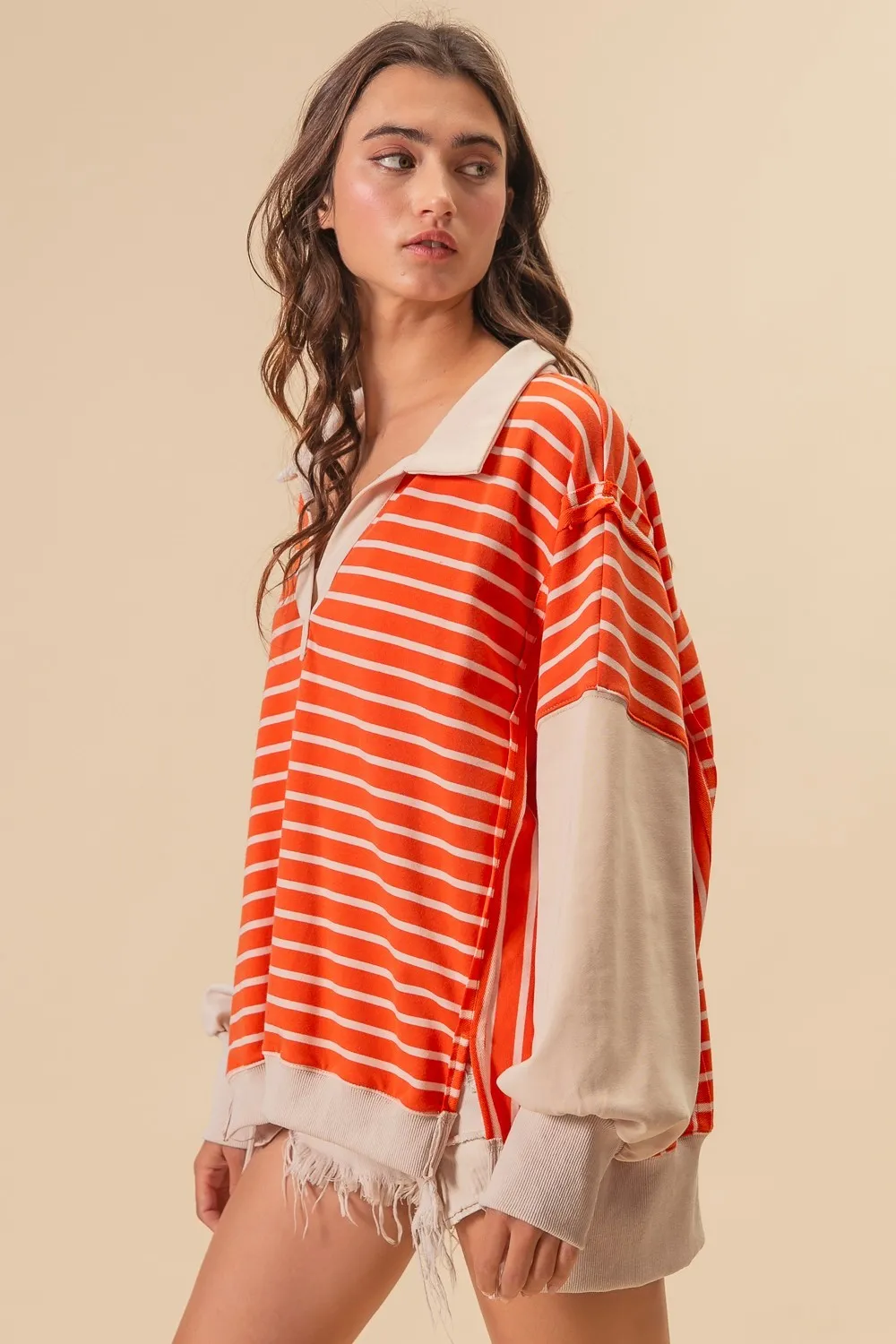 BiBi Stripe Knit Loose Fit Top With Cut Edge Detail - Image 20