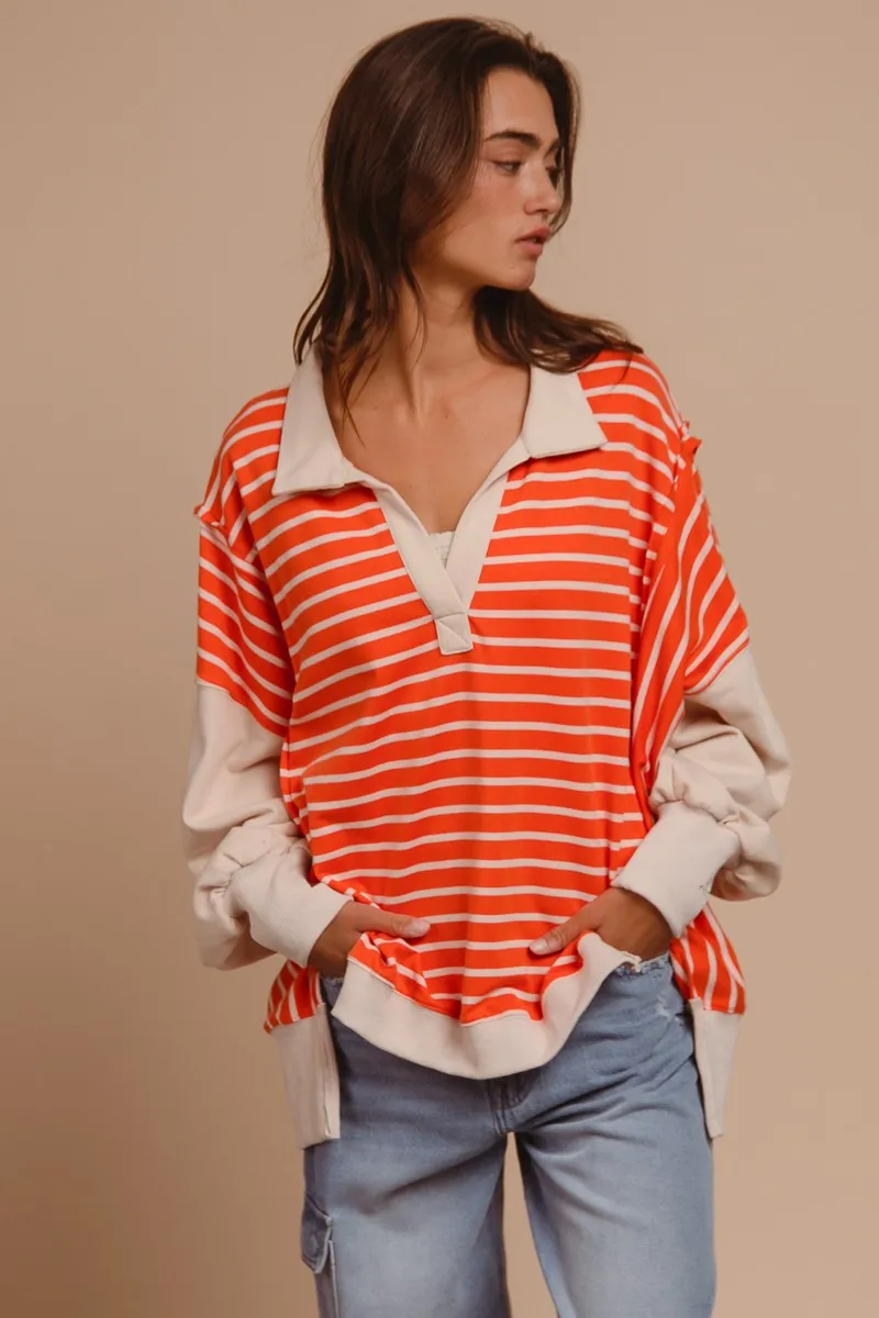 BiBi Stripe Knit Loose Fit Top With Cut Edge Detail - Image 5