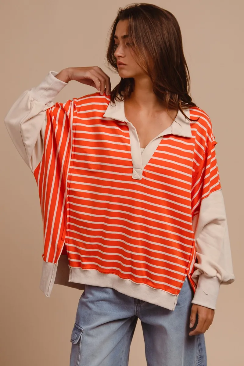 BiBi Stripe Knit Loose Fit Top With Cut Edge Detail - Image 6
