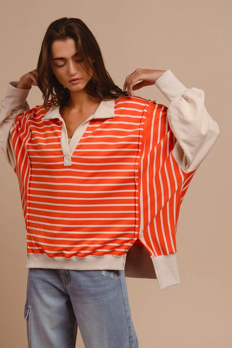 BiBi Stripe Knit Loose Fit Top With Cut Edge Detail - Image 8