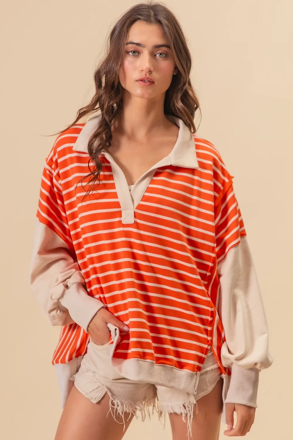 BiBi Stripe Knit Loose Fit Top With Cut Edge Detail - Image 9