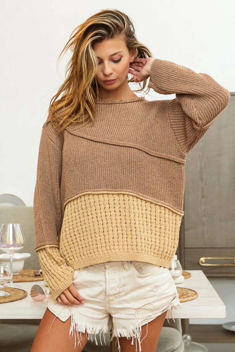 BiBi Texture Detail Contrast Drop Shoulder Sweater - Image 3