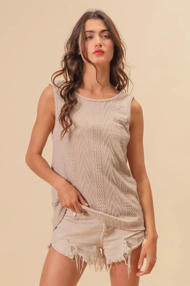 BiBi Textured Sweather Knit Twist Back Sleeveless Top