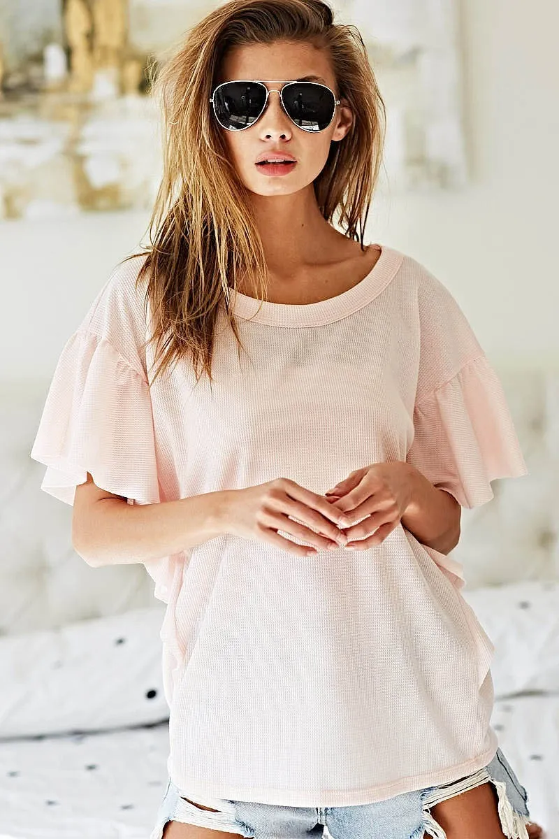 BiBi Thermal Knit with Ruffled Sleeve Top - Image 5